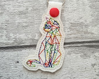 cat keyring, cat keychain, embroidered keyring, geometric style keyring, vinyl keyring, cute accessory, bag tag, stocking filler