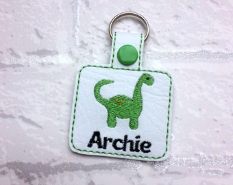 Personalised Brontosaurus Keyring | Embroidered School Book Bag Tag | Brontosaurus School Bag Name Tag | Dinosaur Gift