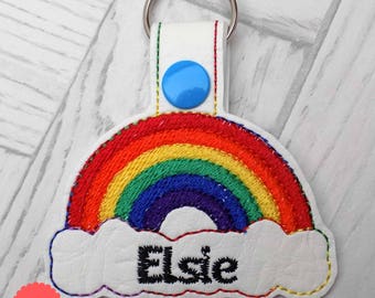 personalised rainbow keyring, rainbow keychain, book bag tag, rainbow gift, school bag tag, personalised bag tag, back to school, bright
