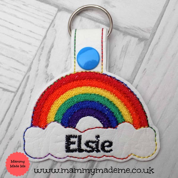 personalised rainbow keyring, rainbow keychain, book bag tag, rainbow gift, school bag tag, personalised bag tag, back to school, bright