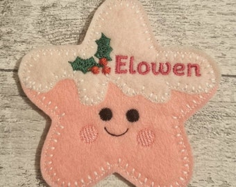 kawaii star decoration, felt christmas ornament, personalised christmas decoration, personalised decor, personalised gift,