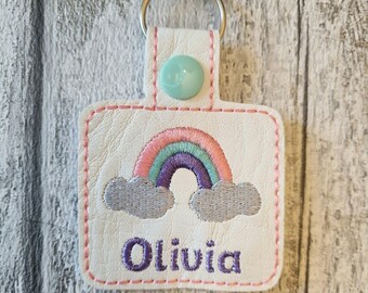 rainbow keyring, book bag tag, personalised keyring, back to school, school bag tag, personalised bag tag, keychain, kids name tag