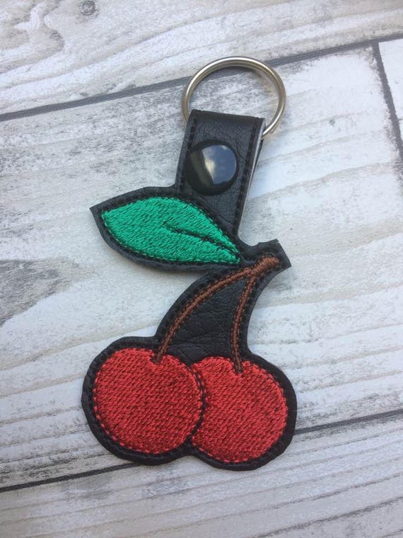 Cherry Keyring, Cherry Keychain, Embroidered Keyring, Fruit Keyring, Vinyl  Keyring, Cute Accessory, Gift for Her, Bag Tag, Stocking Filler 