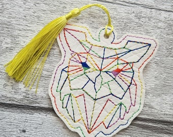 owl bookmark, geometric bookmark, embroidered bookmark, gift for booklovers, bookworm, bibliophile gift, cute bookmark, school book bag