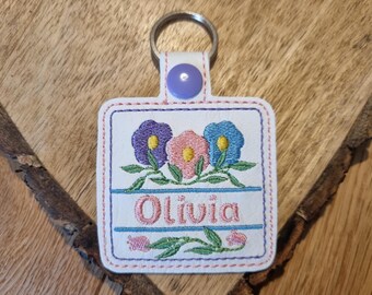 floral keyring, book bag tag, personalised keyring, back to school, school bag tag, personalised bag tag, keychain, kids name tag