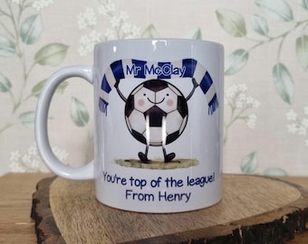 personalised football mug, football birthday gift, children's mug, footie fan gift, gift for football fan, kids mug, any name, teacher gift