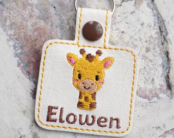Giraffe Personalised Embroidered Keyring | Personalised Animal Bag Tag | Custom Name Keyring | School Bag Tag | Handmade Gift