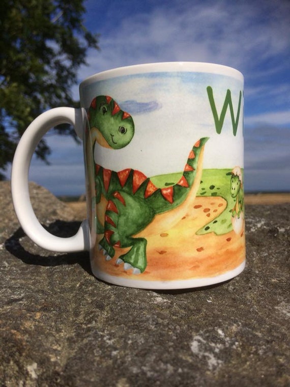 Custom Name Dinosaur Coffee Mug - Personalized Ceramic Mug With Watercolor Art, 11oz Or 15oz - View #4