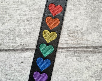 rainbow hearts bookmark, rainbow gift, embroidered bookmark, gift for booklovers, bookworm, bibliophile gift, cute bookmark, school book bag