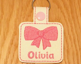 Personalised Bow Keyring | Embroidered School Book Bag Tag | Bow Name Tag | Personalised Gift