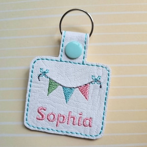 bunting keyring, book bag tag, personalised keyring, back to school, school bag tag, personalised bag tag, keychain, kids name tag