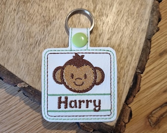 llavero de mono, etiqueta para mochila, llavero personalizado, regreso a clases, etiqueta para mochila escolar, etiqueta para mochila personalizada, llavero, etiqueta con nombre para niños
