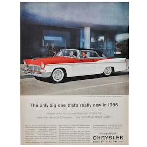 Publicité originale de 10 x 33 cm de 1956 pour une Chrysler , Décoration murale Chrysler - 52