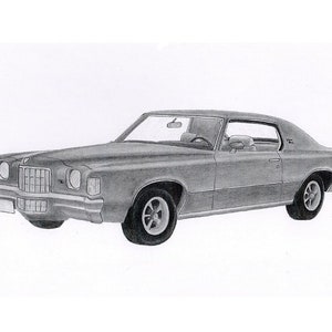 Print of my pencil drawing of a 1972 Pontiac Grand Prix, Pontiac wall decoration,