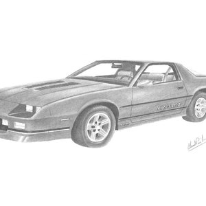 Camaro wall decoration, Print of my drawing of a Camaro IROC-Z, 1986-87-88 IROC-Z
