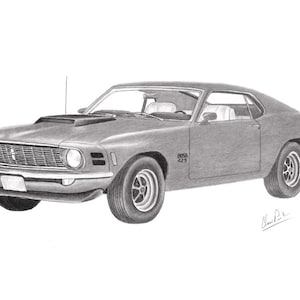 Print of my drawing of a  1970 Mustang , Ford Mustang wall decoration