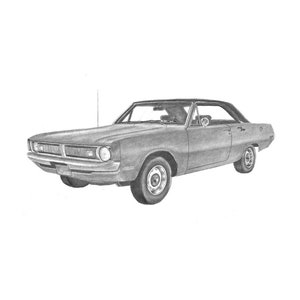 Print of my drawing of a 1970 Dodge Dart Swinger drawing, Dodge Dart wall decoration,