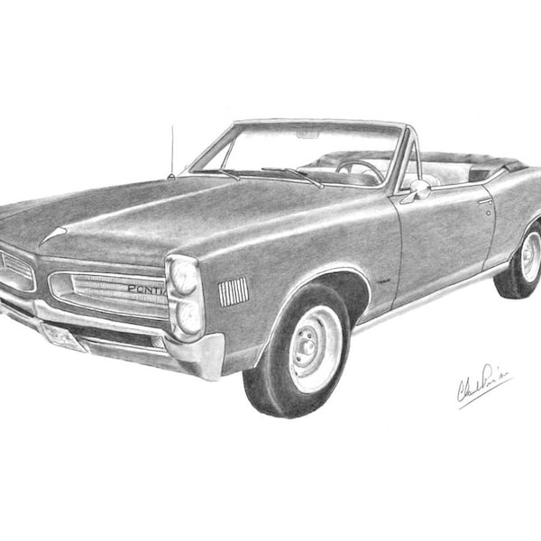 Pontiac wall decoration, Print of my pencil drawing of a 1966 Pontiac Lemans convertible