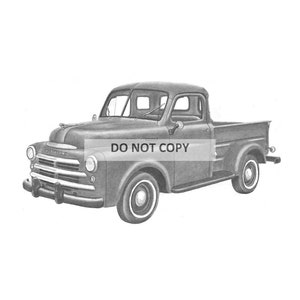 Print of my pencil drawing of a 1950 Dodge truck, Dodge truck wall decoration