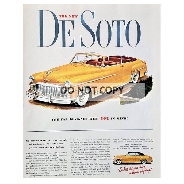 Original 10 x 13 inches 1949 Chrysler Desoto advertisement, Desoto wall decoration - 48