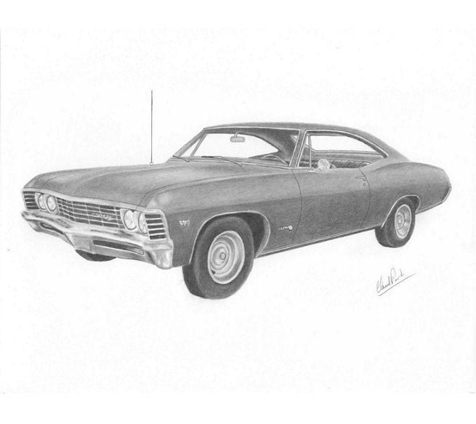 Car art drawing of 1967 Chevrolet Impala print of my drawing Etsy