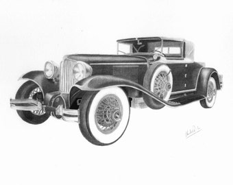 Print of my drawing of a 1929 Cord L-29 , Cord wall decoration
