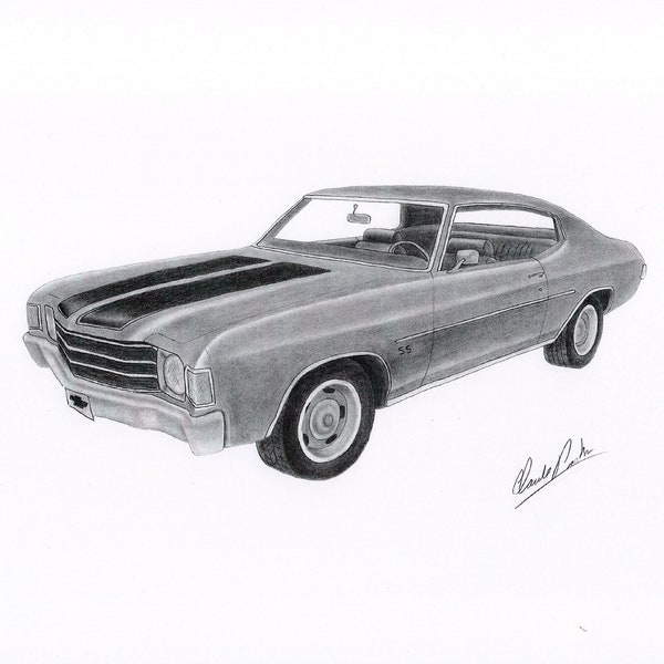 Print of my drawing of a 1972 Chevelle , Chevelle wall decoration