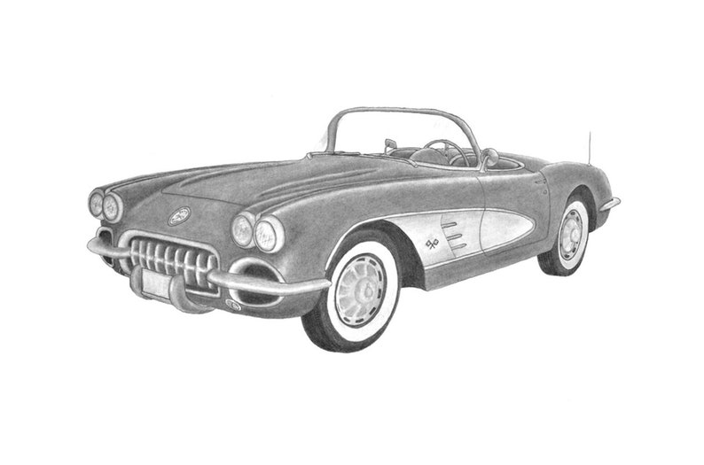 Corvette drawing 1959 Corvette Sports car drawing Classic car art 1958
