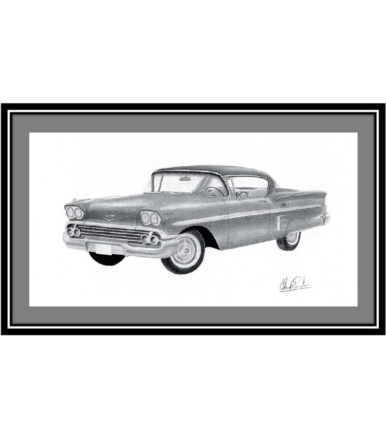 Chevrolet 1958 Impala 1958 Car art drawing of a 1958 | Etsy