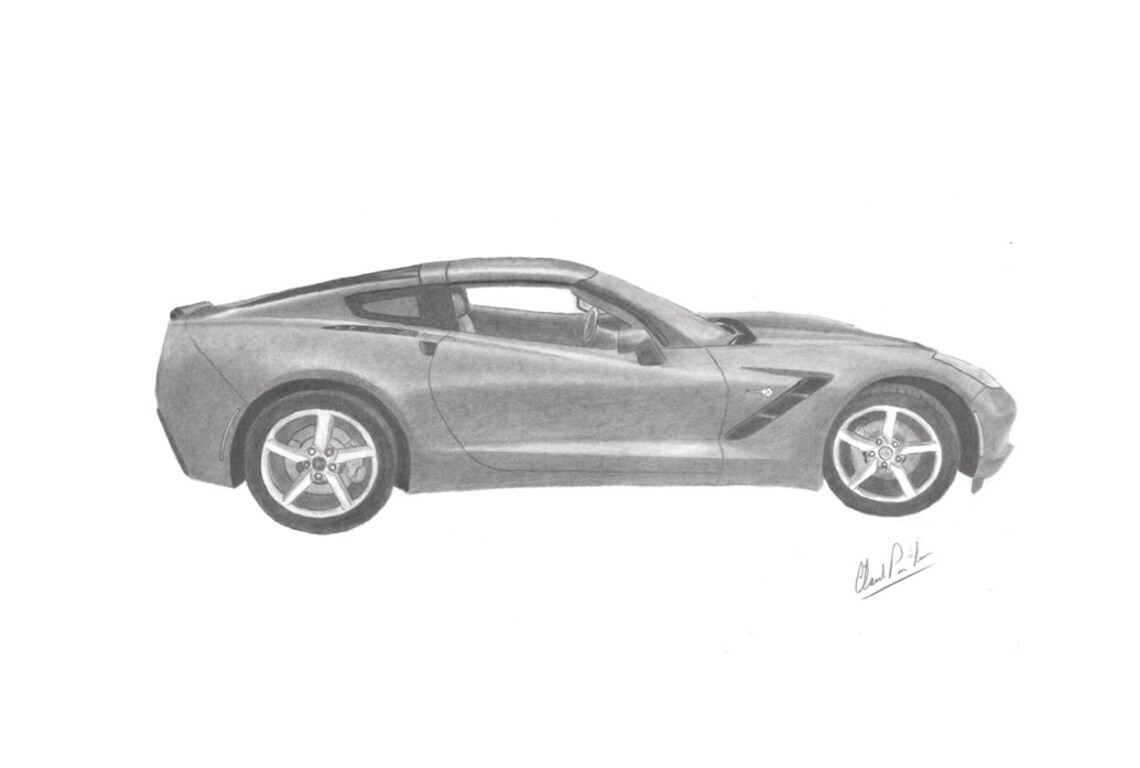 Corvette C7Pencil drawing of a C7 Corvette print of a | Etsy