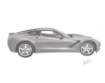 Corvette wall decoration, print of my drawing of a C7 Corvette