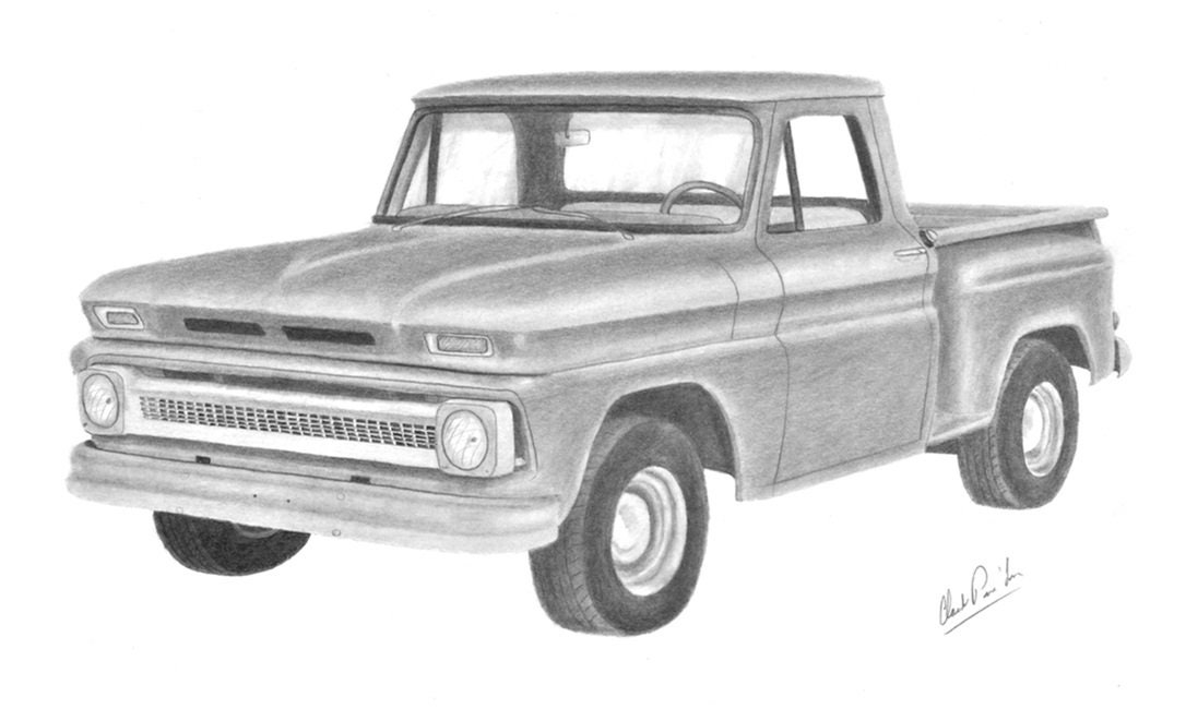 Impresión de mi dibujo a lápiz de una camioneta Chevrolet de - Etsy México