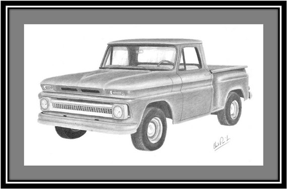 Impresión de mi dibujo a lápiz de una camioneta Chevrolet de - Etsy España