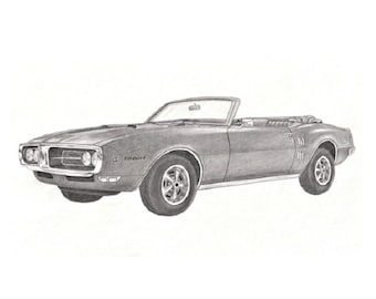 print of my drawing of a 1968 Firebird,  Pontiac Firebird wall decoration