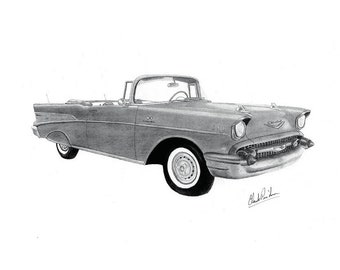 Print of my drawing of a 1957 Chevrolet, Chevrolet wall decoration,