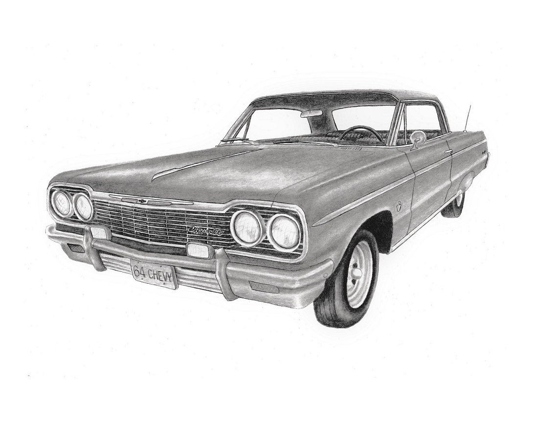 Chevrolet Wall Decoration Print of My Drawing of a 1964 - Etsy