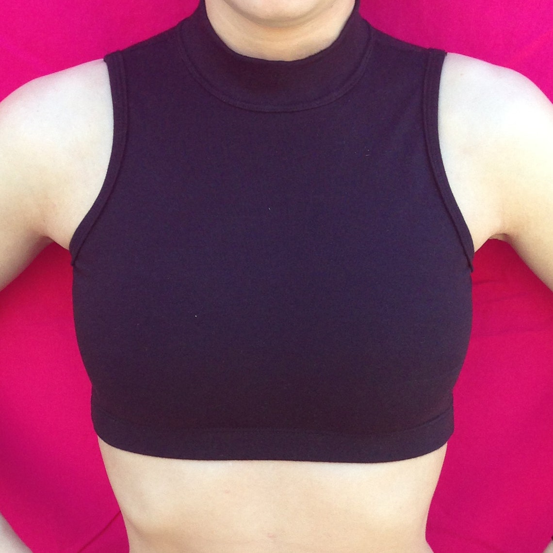Stand Collar Sports Bra Crop Top in Cotton Metallic Sheen Etsy