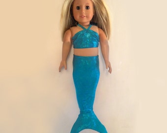 Mermaid Tail Outfit for Ameican Girl, or 18" Doll, Tail and Top, metalic spandex