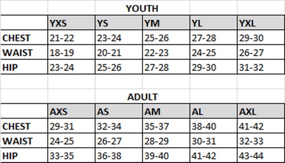 Mahina Merfin Size Chart