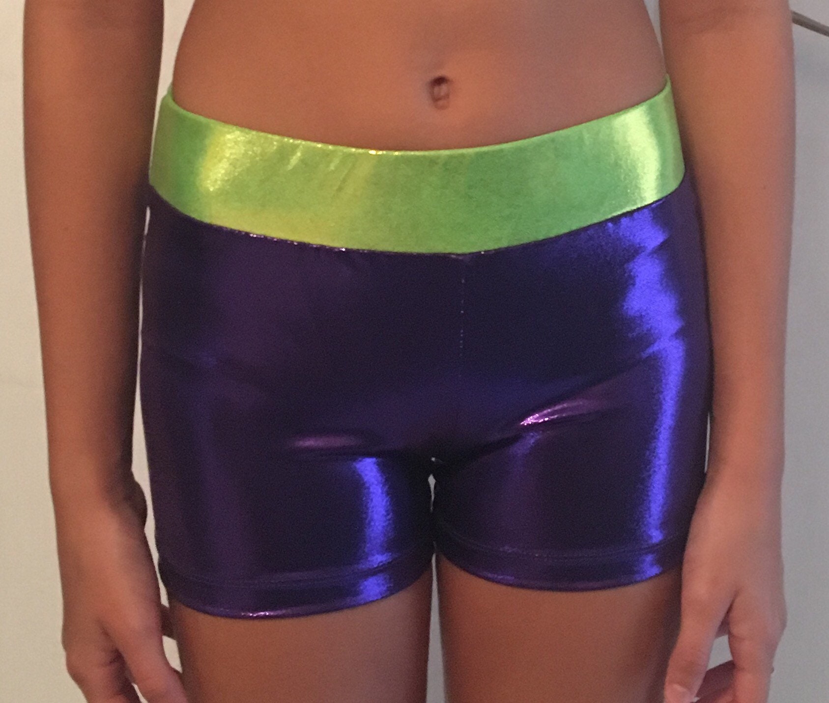 2 Wide Elastic Waist Spandex Shorts Metallic Spandex Stretch - Etsy