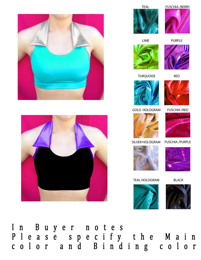 Collar Halter Sports Bra B412 Metallic Spandex Etsy