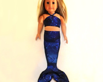 IN STOCK -ready to ship Mermaid Tail Outfit for Ameican Girl, or 18" Doll, Tail and Top, seascape spandex