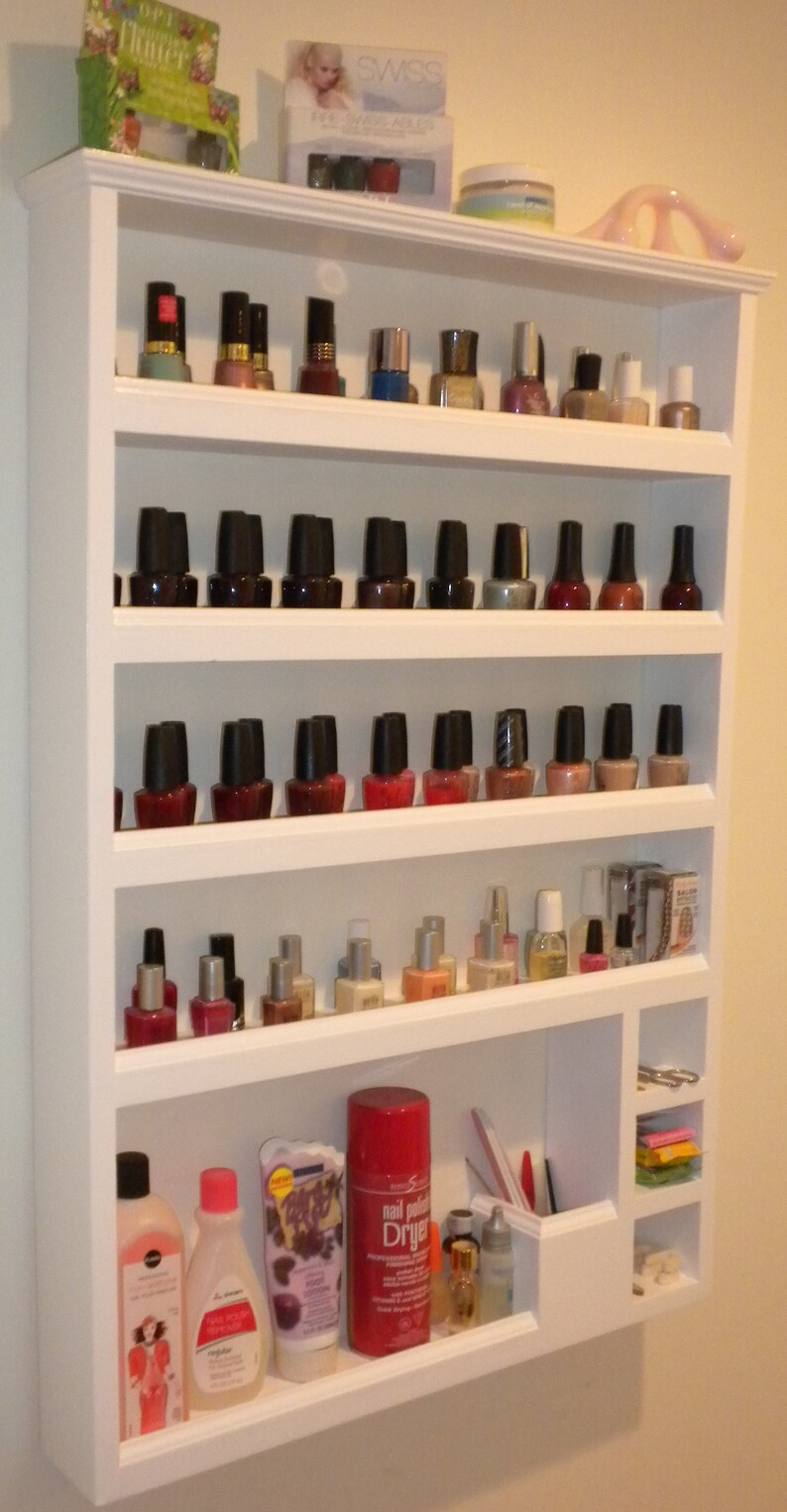 Wall hanging nail polish shelf AND accessories organizer. Also Etsy