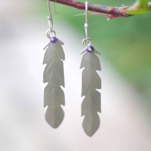 Feather silver earrings with Amethyst stone image 2