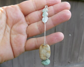 Feather Earrings with Jade and Agate