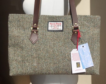 Oatmeal Harris Tweed Tote bag with Leather Handles