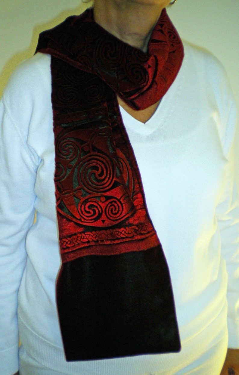 Hand Printed Embossed Velvet Scarf Celtic Spiral Design Etsy