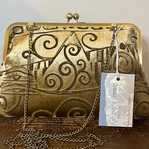 Bolsa clutch Kisslock dourada antiga no estilo Gustav Klimt