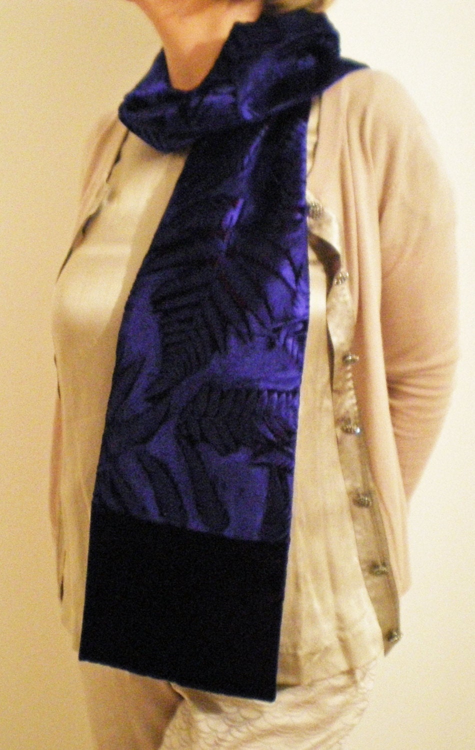 Hand Printed Embossed Velvet Scarf Botanical Fern Design Etsy