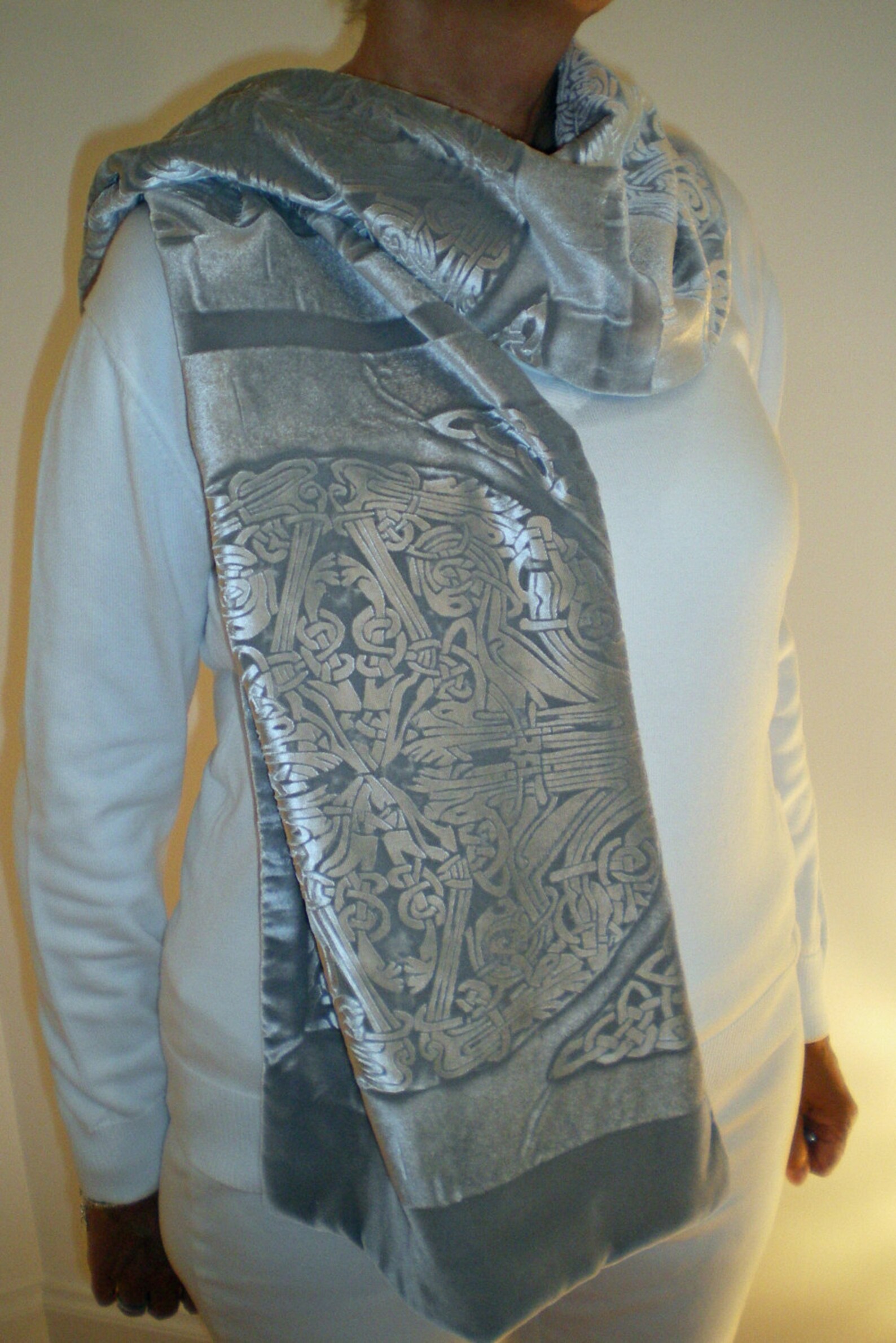 Hand Printed Embossed Velvet Scarf Celtic Circle Design Etsy